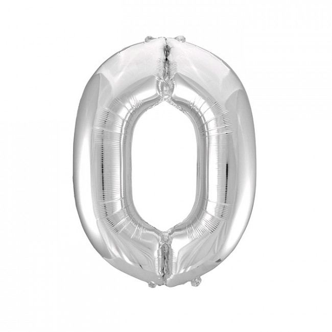 Шар ЦИФРА 0 17" серебро /Silver /43 см/К