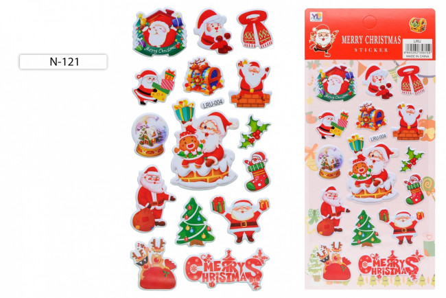 Наклейки 22*10см объёмные "НОВОГОДНИЕ", 15 штук на блистере, Basir/N-121 (20)