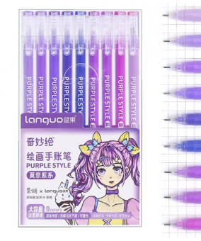 Ручки гелевые набор- 9 цв. DD-314 "Фиолетовые" 0,6мм, игольчатый стержень, в уп. ПВХ LG-D0226S (1/48/192)