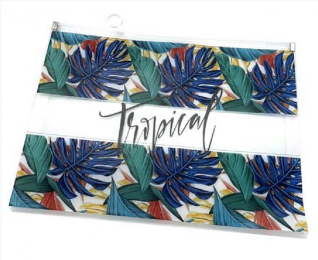 Папка на молнии А-4  CH-21 "Тропики" прозрачный матовый пластик, с рисунком (12/12/480)