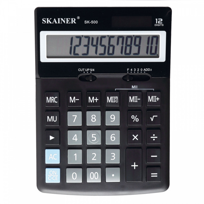 Калькулятор настольный 12-разрядный, средний, черный, размер: 123 x 171 х 31мм, SKAINER/SK-500 Калькулятор настольный 12-разрядный, средний, черный, размер: 123 x 171 х 31мм, SKAINER/SK-500