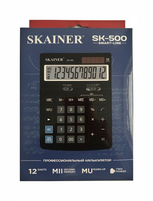 Калькулятор настольный 12-разрядный, средний, черный, размер: 123 x 171 х 31мм, SKAINER/SK-500 Калькулятор настольный 12-разрядный, средний, черный, размер: 123 x 171 х 31мм, SKAINER/SK-500