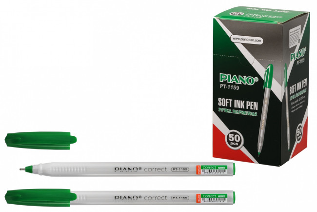 Ручка шариковая 0,7мм зелёная "Piano Сorrect", на масляной основе, трёхгранный перламутровый корпус, PIANO/PT-1159 /зел./ (50)