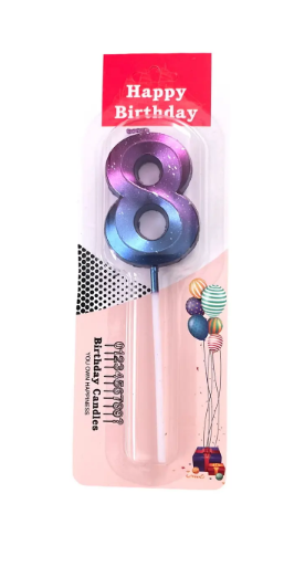 Свеча для торта "Цифра 8" фиолетово-голубая, Магистр/MAG-фг221321-8 (50)
