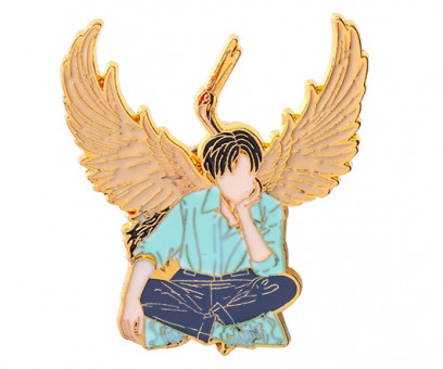 Значки DC-403 "Парень с журавлем" металл, цветная эмаль, размер 50*42 мм (1/200)