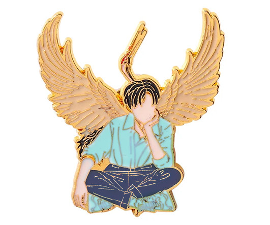 Значки DC-403 "Парень с журавлем" металл, цветная эмаль, размер 50*42 мм (1/200)