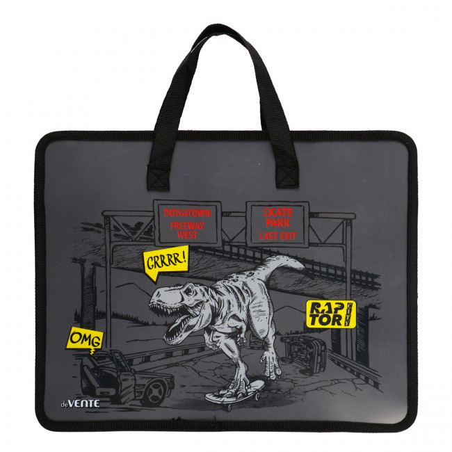 Папка для тетрадей, ИЗО и технологии "Raptor City" A4 (33,5x26x10 см) с текстильным расширением 10 см, на молнии сверху, пластик 400 мкм, deVENTE