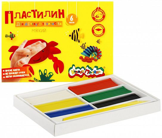 Пластилин 6 цв. 90 г ПКМ06-П ассорти со стеком, Каляка-Маляка (30)