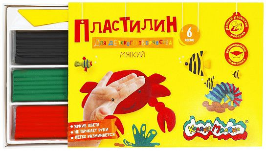 Пластилин 6 цв. 90 г ПКМ06-П ассорти со стеком, Каляка-Маляка (30)