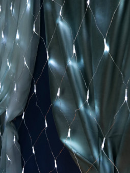 Гирлянда Сетка 1,5х1,5м, прозр. нить, 120 белых ламп, 8 реж. Для исп. в доме НУ-3654