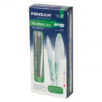 Ручка шариковая зеленая 0,5мм "GLOBAL", на масляной основе, PENSAN/2221к (12)