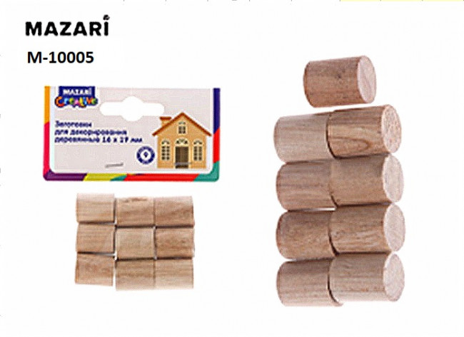Заготовки для декорирования - цилиндры деревянные 16 х 19 мм, 9 шт, Mazari (12/36)