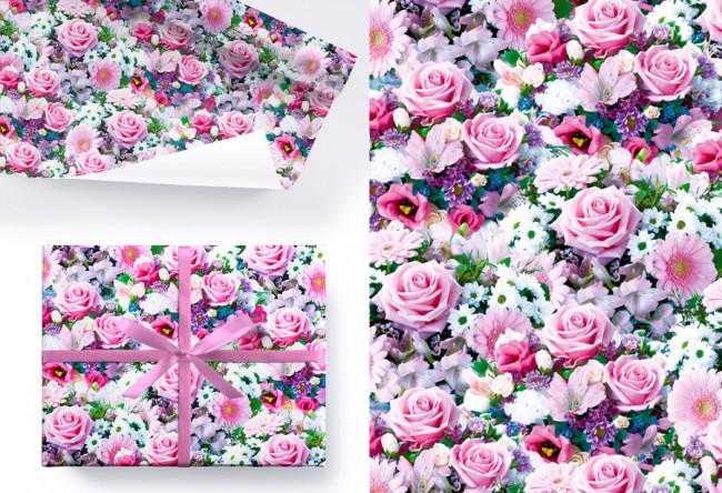 Бумага подарочная 80гр/м2, 100см х 70см, "Цветы. Лиловые розы", Микрос/Ч44783 (5)