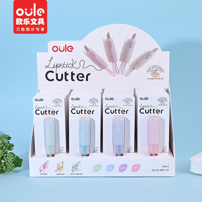 Нож канцелярский 8мм, подача лезвия вращением корпуса OULE/OL-8601 (24)