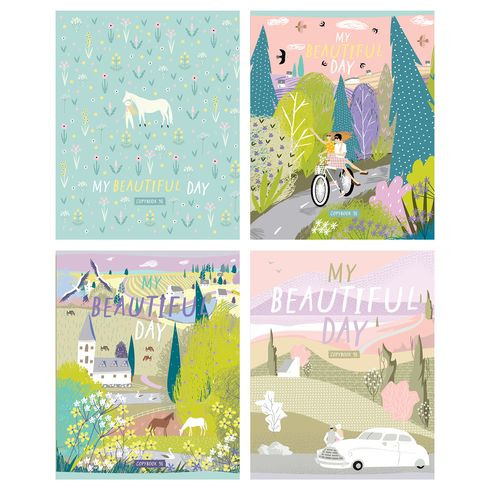 Тетрадь общая А5 скоба 96л. клетка "Мой прекрасный день" ламинация матовая (ассорти) форзац с дизайном BG (32)