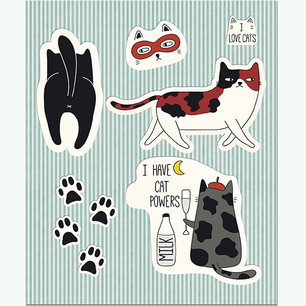 Тетрадь 48 листов гребень, 170х203,  "Кото-стикеры" 4+0+выбор. УФ (30)