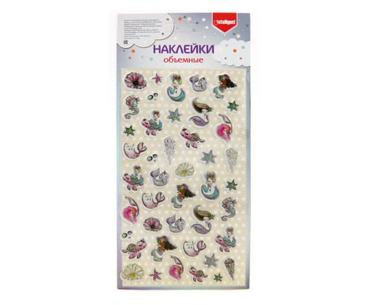 Наклейки CF-8004 "Морские обитатели" объемные ПВХ, 21*10 см, 43шт на листе (10/10/3500)