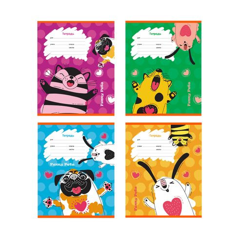 Тетрадь школьная А5 скоба 12л. клетка "Funny Pets" (ассорти)(20/240) Тетрадь школьная А5 скоба 12л. клетка "Funny Pets" (ассорти)(20/240)