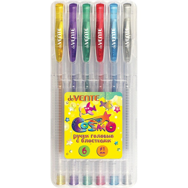 Набор ручек гелевых, 1,0мм 6цв 5051412   с блестками "Cosmo Glitter", deVENTE (12/72)