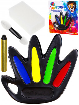 Аквагрим для детей: 6 цветов, карандаш 1шт, спонж 1шт, аппликатор 1шт, Рыжий Кот/КС-4625