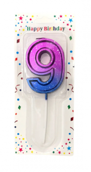 Свеча для торта "Цифра 9"  фиолетово-голубая, Магистр, MAG-фг221355-9 (12)