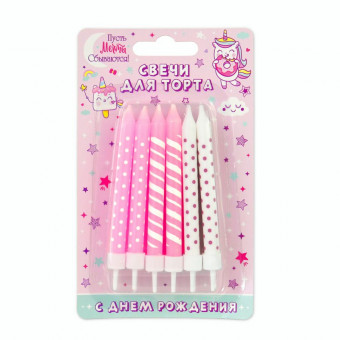 Свечи 8см для торта "Розовое ассорти" с держателями, 12 шт, Микрос/Ч16714 Свечи 8см для торта "Розовое ассорти" с держателями, 12 шт, Микрос/Ч16714