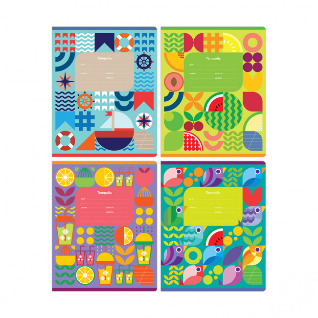 Тетрадь 12 косая линия c доп. горизонтальной "Веселая графика'" скрепка, BG/Т5ск12_вл 11694 (16/160)