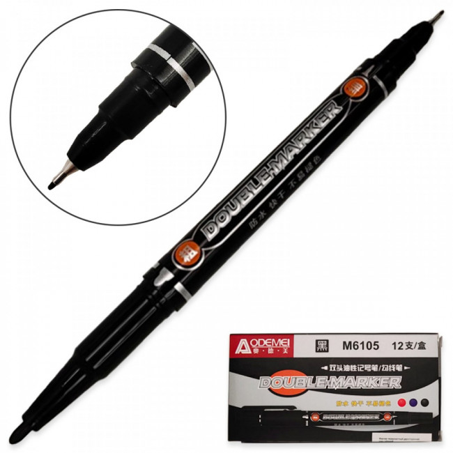 Маркер 1мм/2мм перманентный двухстостороний, черный, MAYLOTT/M6105 (12)