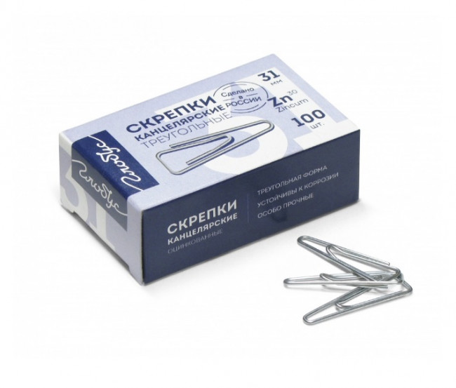 Скрепки канцелярские  L31 мм, 100 шт. с загнутым краем, оцинкованные, С31-100 Ц, Globus