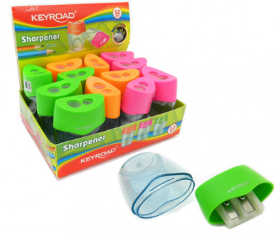 Точилка KEYROAD 6см, 2 отд с прозрачным накопителем, цвета ассорти, в к/кор KR972388 (12/96/384)