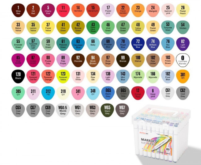 Скетч-маркер 80цв. двухсторонние, пулевидный и скошенный наконечник, ZUIXUA/ZX602-80 Скетч-маркер 80цв. двухсторонние, пулевидный и скошенный наконечник, ZUIXUA/ZX602-80