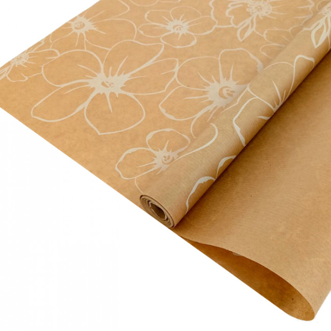 Бумага крафт 40гр/м2, 72см х 10м, Анемоны белые, Т37428