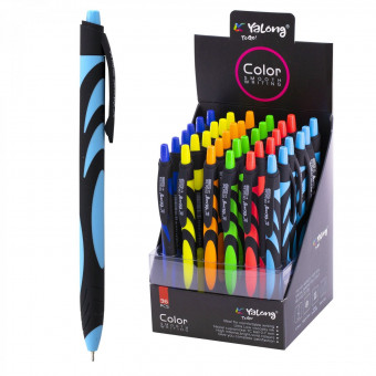 Ручка шариковая автоматическая синяя 0,7мм на масляной основе, цветной корпус, Yalong/YL25008 (36)