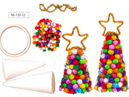 Набор для творчества ЁЛОЧКА из помпонов (в наборе: конус-основа 2 шт. 10 и 15 см, двусторонняя клейкая лента,  помпоны, синельная проволока), ОПП-упаковка Набор для творчества ЁЛОЧКА из помпонов (в наборе: конус-основа 2 шт. 10 и 15 см, двусторонняя клейкая лента,  помпоны, синельная проволока), ОПП-упаковка