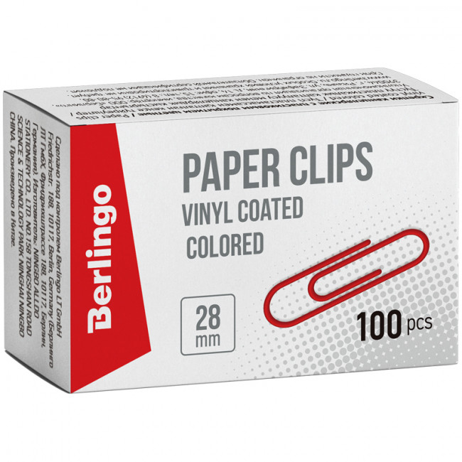 Скрепки 28мм, 100шт., цветные, картонная упаковка, Berlingo (100)