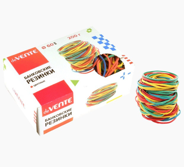 Резинки банковские диаметр 60мм, 200 г, цветные, deVENTE Резинки банковские диаметр 60мм, 200 г, цветные, deVENTE