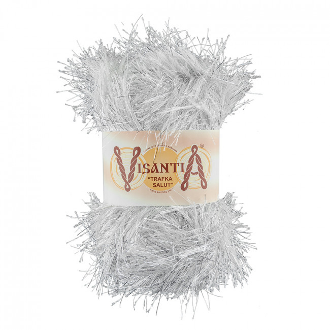 Пряжа VISANTIA "TRAFKA SALUT"   80% полиэстер, 20% люрекс   . х  200 г  90 м ± 4 м №0065 БЕЛЫЙ с люрексом под серебро "TRAFKA SALUT"