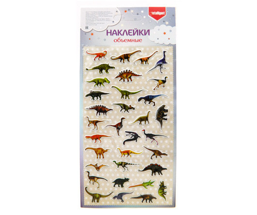 Наклейки   CF-8007 "Динозавры" объемные ПВХ, 21*10 см, 33шт на листе (10/10/3500)