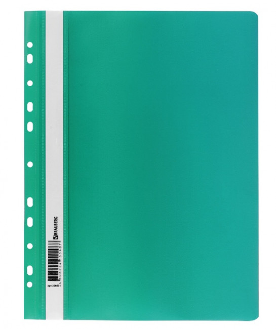 Скоросшиватель А4 140/180мкм пластиковый с перфорацией, зеленый, BRAUBERG/226581 Скоросшиватель А4 140/180мкм пластиковый с перфорацией, зеленый, BRAUBERG/226581