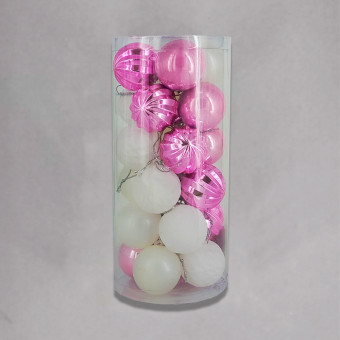 НАБОР ЕЛОЧНЫХ ШАРОВ, DARLENS, 24 ШТ, 4 СМ, ПЛАСТИК, ГЛИТТЕР, РОЗОВО-БЕЛЫЙ, DL-DRL06294