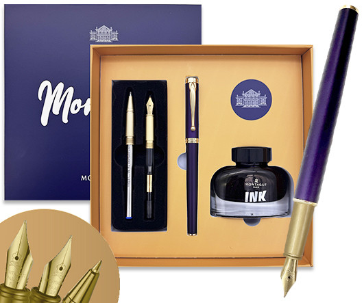 Ручка в футляре 0.5мм синяя перьевая, металлический корпус, поршневая + чернила 30мл, сменное перо, сменная ручка роллер со стержнем, TJ-26 Montagut Ручка в футляре 0.5мм синяя перьевая, металлический корпус, поршневая + чернила 30мл, сменное перо, сменная ручка роллер со стержнем, TJ-26 Montagut