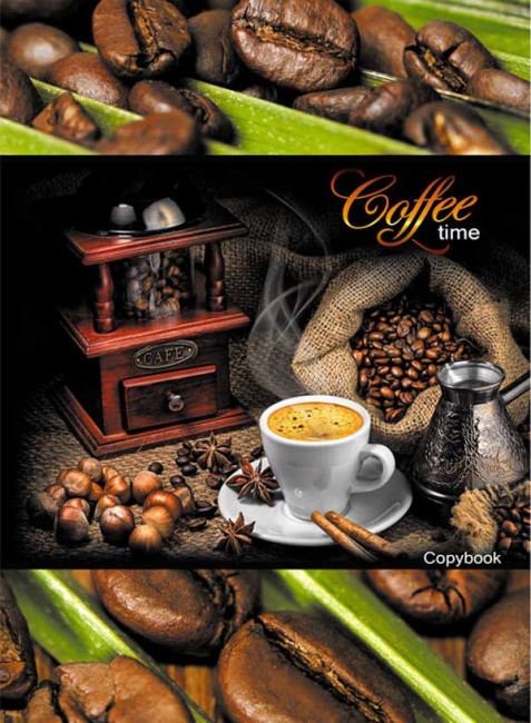 Тетрадь для записей 96л. А4 в клетку "Coffee time" матовая ламинация, выбор.лак (BG)