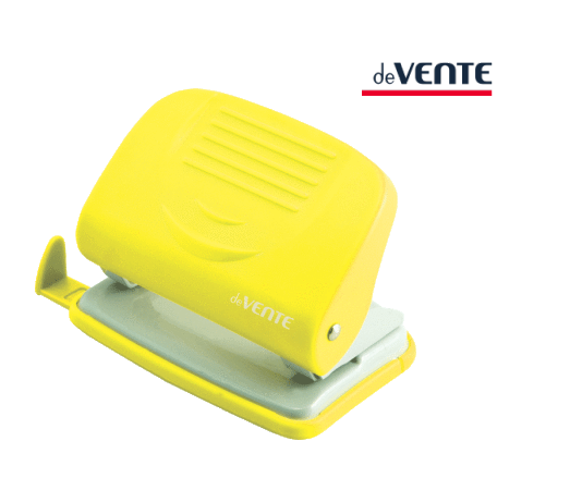 Дырокол 20л пластиковый, с линейкой, неоновый желтый, deVENTE/4020801