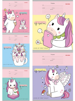 Тетрадь 12 дополнительная косая линия "Весёлые единороги" скрепка, Проф-Пресс/12-8942 (25/250)