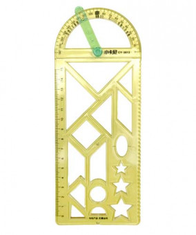 Линейка 15 см. пластиковая DC-20 с встроенным транспортиром и различными фигурами, в зип-пакете CY-3613 (1/48/384)