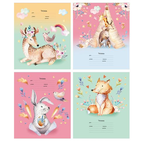 Тетрадь школьная А5 скоба 18л. одна линия "Сказочки" выборочные блёстки (ассорти) BG (12/144)