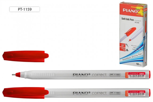Шариковая ручка1,0мм PT-1159-10/красн  на масляной основе "Сorrect", PIANO/ (10)