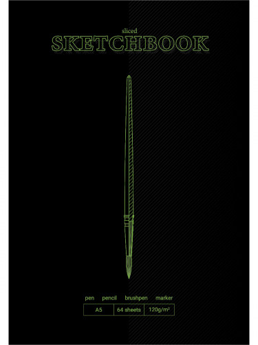 Скетчбук А5 Brushpen sliced Blackout (7БЦ, мат лам+выб лак+неон, 32 л, 120г, черный блок) С64-4246