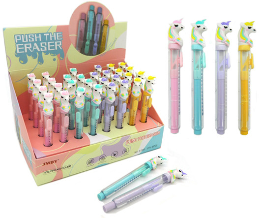 Ластик DA-94 "Единорожка" 110*10мм выдвижной, в футляре, цвета ассорти, в к/кор №A-2330 (32/768)