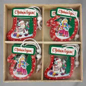 НАБОР ПОДВЕСОК, DARLENS «ДЕД МОРОЗ И СНЕГУРОЧКА», 12 ШТ, 5,5 СМ, ДЕРЕВО, DL-DRL08382